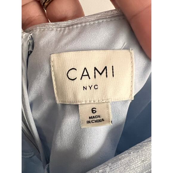 CAMI NYC Marceline Silk Blend Metallic Chiffon Crossback Maxi Dress Light Blue 6 - Picture 12 of 12